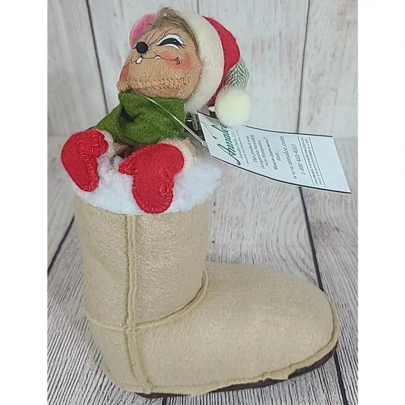 Annalee Dolls Felt Alpine Mouse In A Snowboot Red Green 6" 2013 New With Tags - Picture 1 of 8